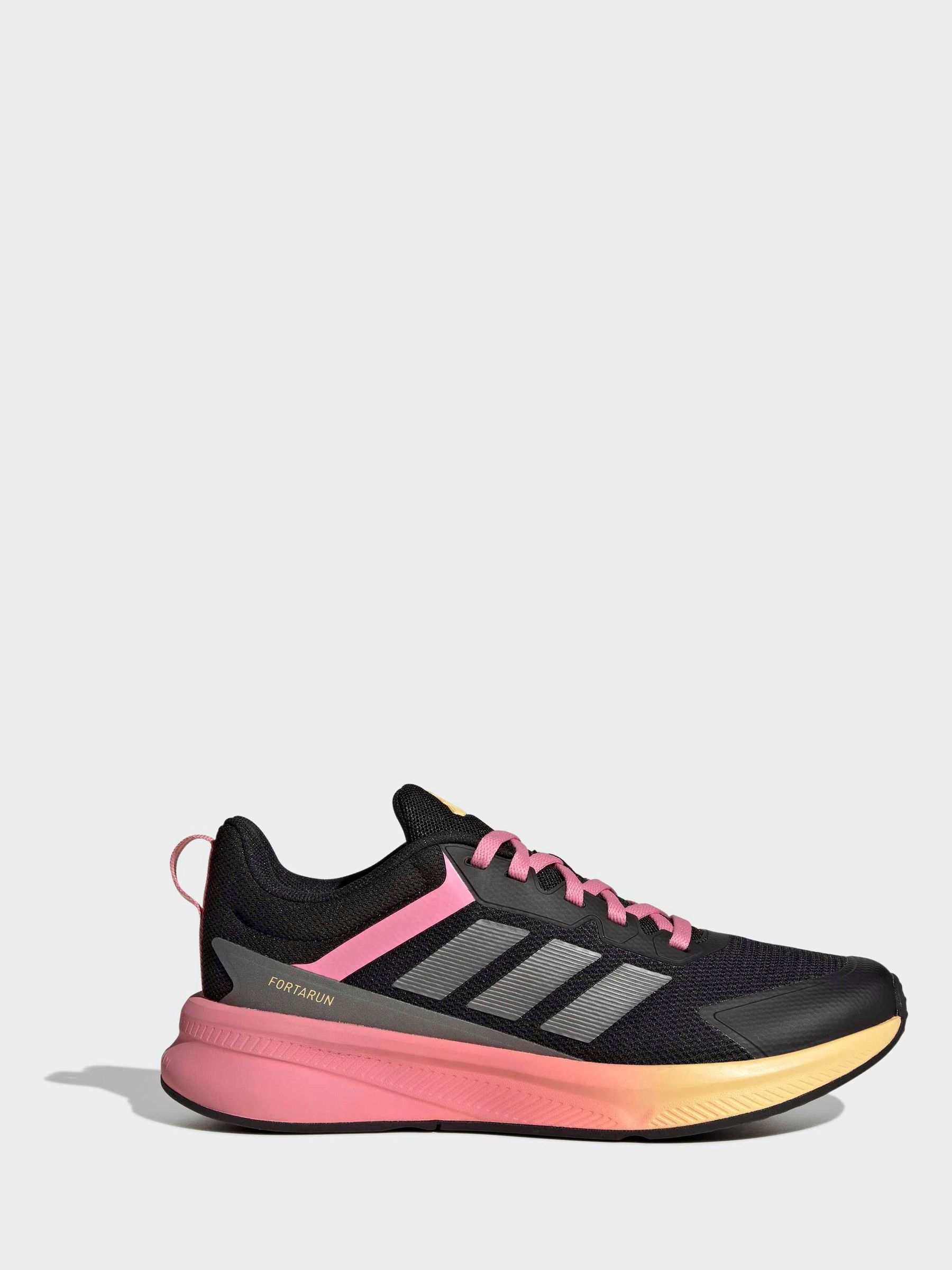 adidas Black/Pink Fortarun 4.0 Lace Junior Trainers - Image 1 of 9